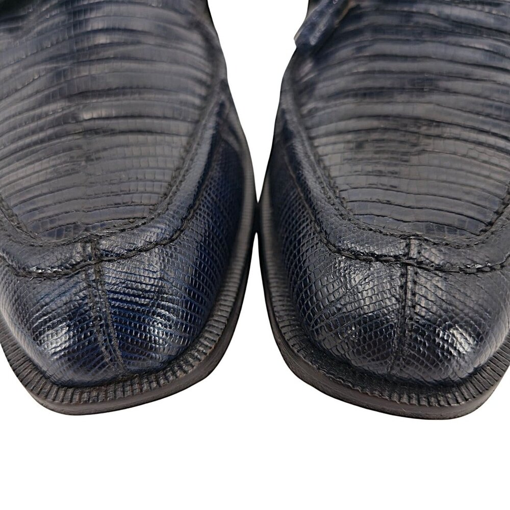 Vintage David Eden Exotic Teju Lizard Navy Blue Dress Shoes Men Size 8.5 Oxfords - Picture 8 of 13